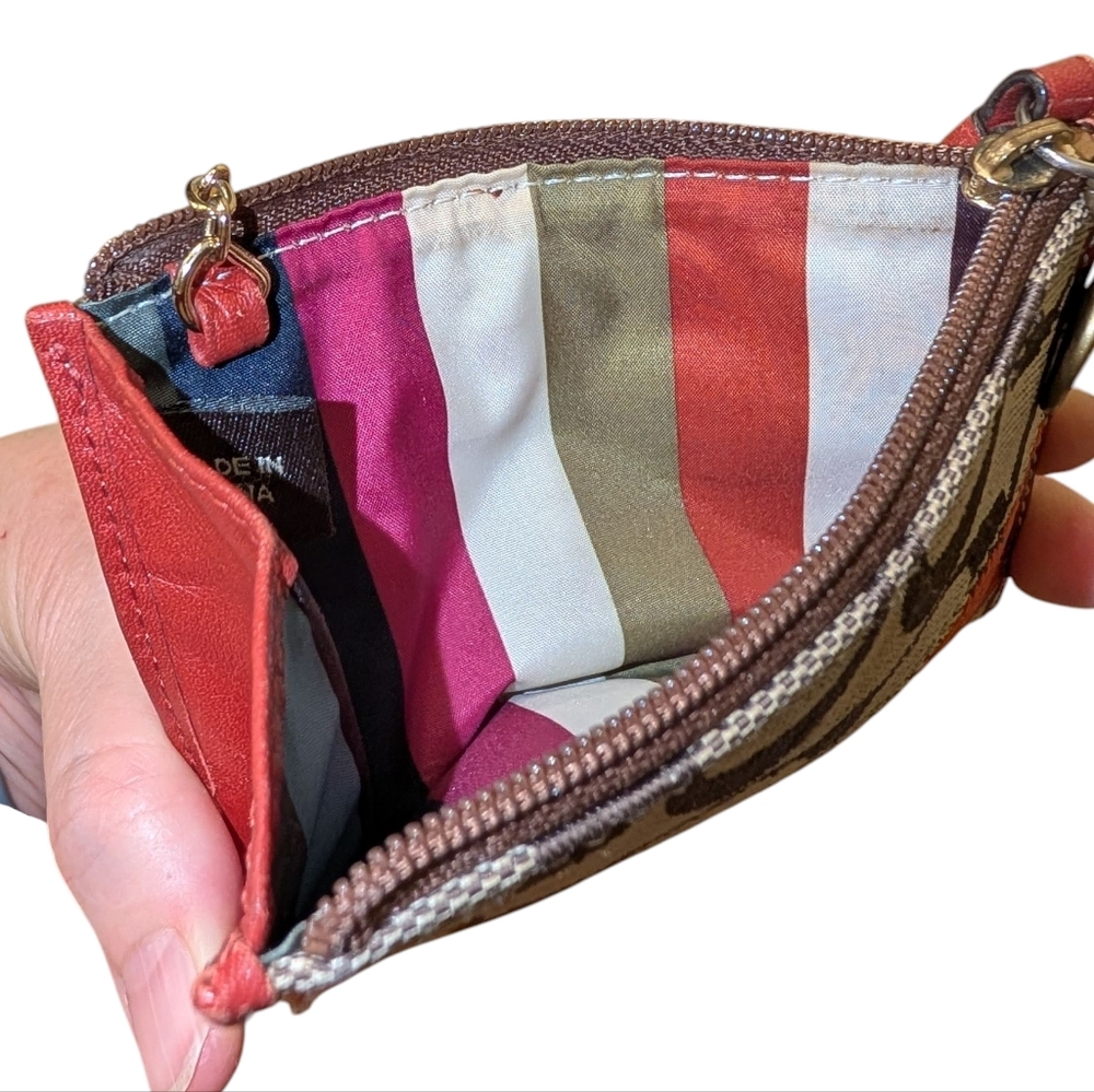 Coach Legacy Stripe Card Wallet and Zip Poch Keychain